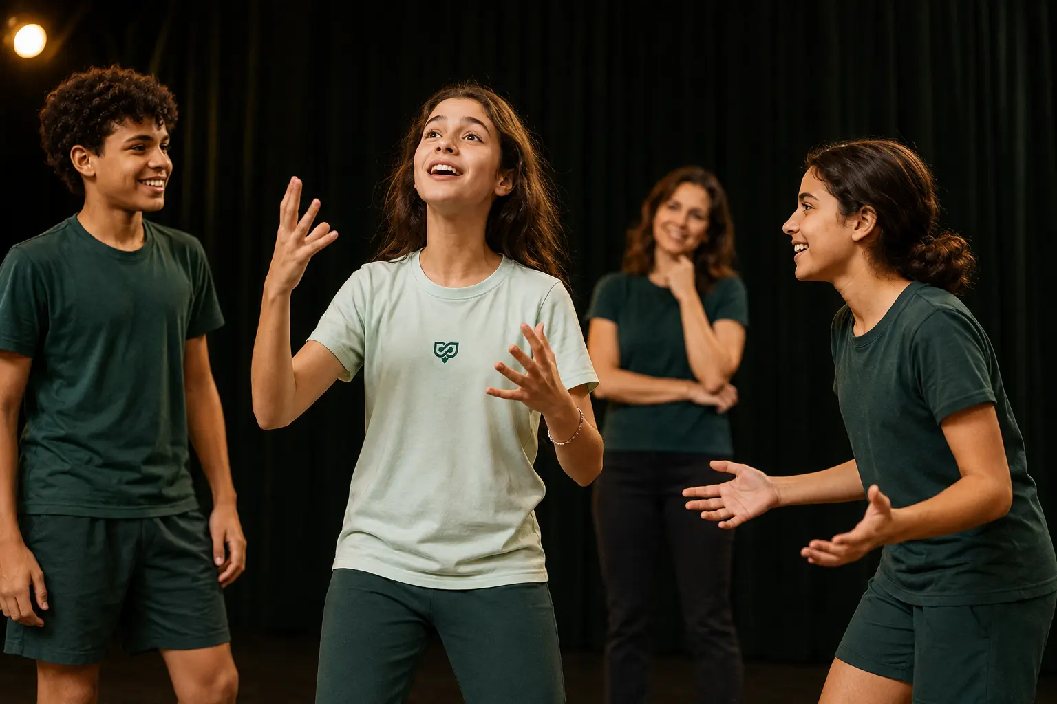 Estudantes em uma atividade de expressão teatral
