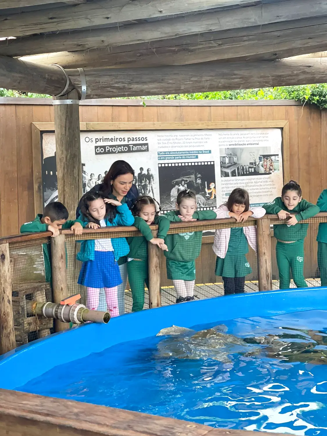 Turma do Ensino Fundamental I em uma saída pedagógica ao Projeto Tamar